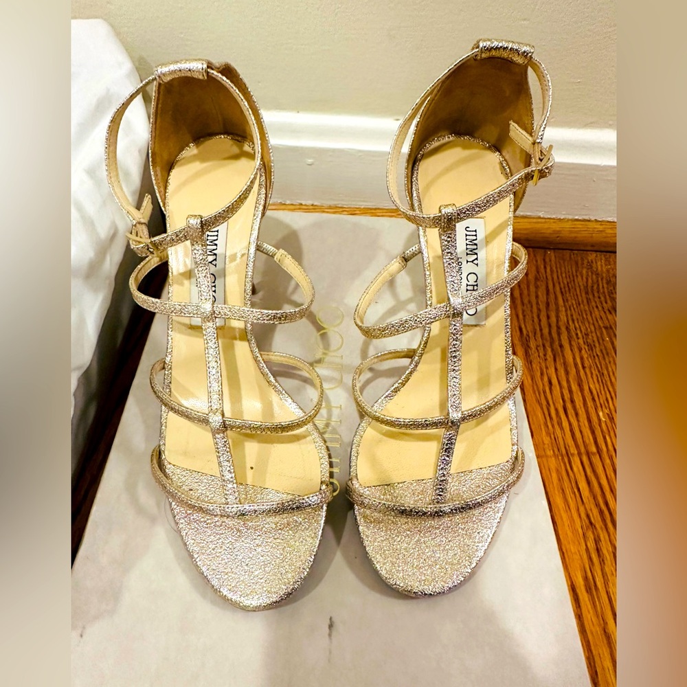 Jimmy Choo Women's Metallic Gold Dory Leather Sandals Size 37.5 (US 7)